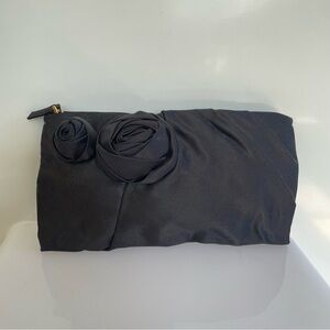 Prada Raso Rose Black Satin Clutch Handbag